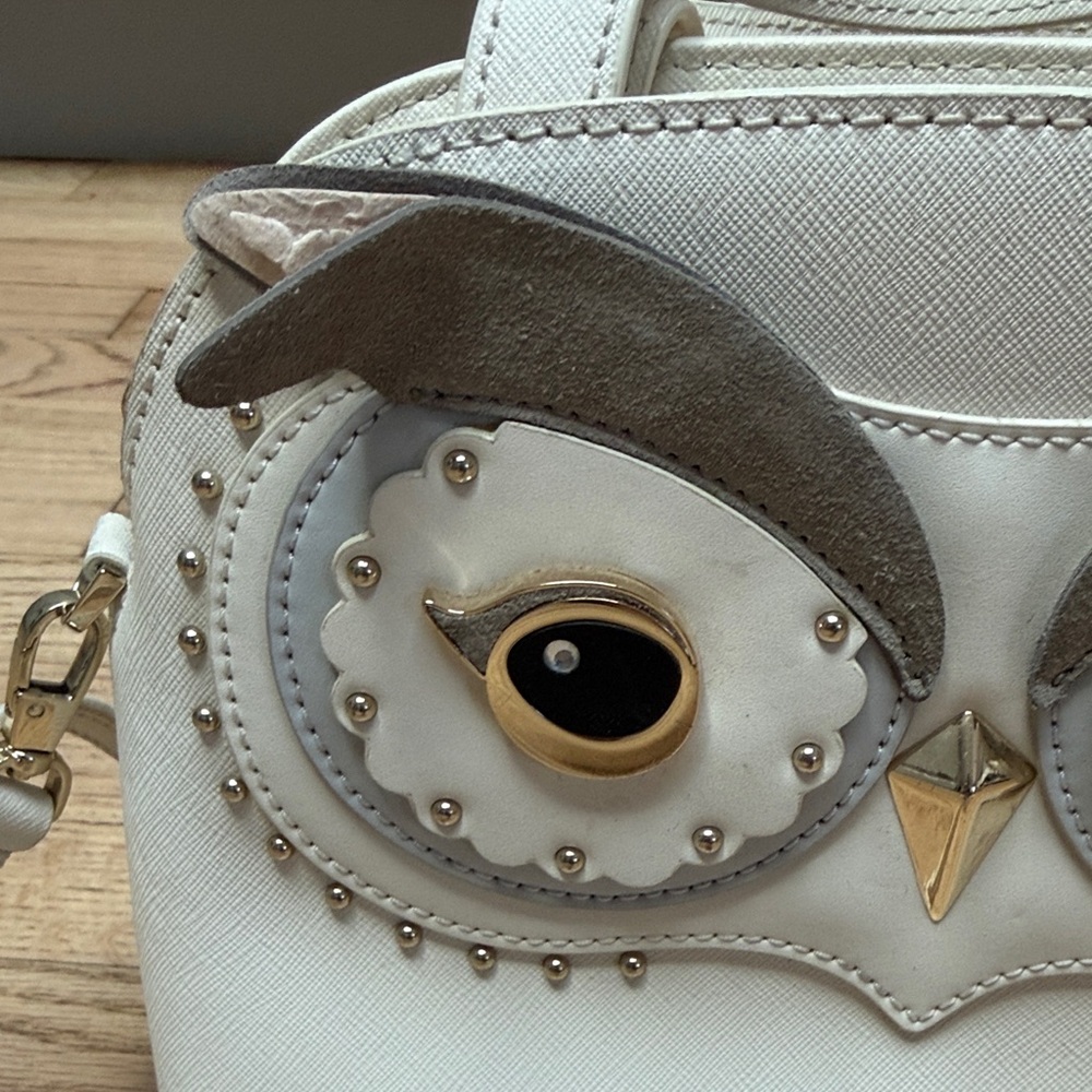 Kate Spade Owl Novelty Purse Gray and White Crossbody Bag - Picture 3 of 13